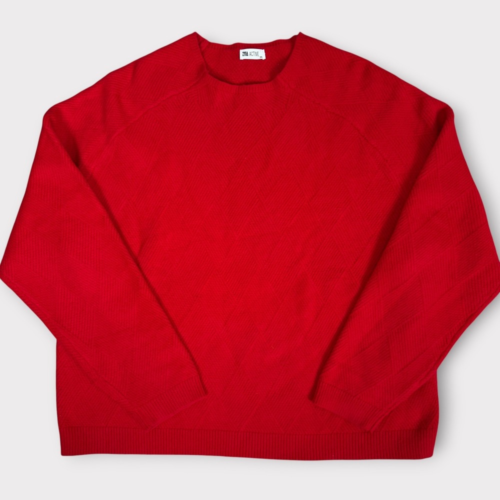 ZYIA ACTIVE Red Textured Knit Crew Neck Long Sleeve Sweater Top Women's 2XL
